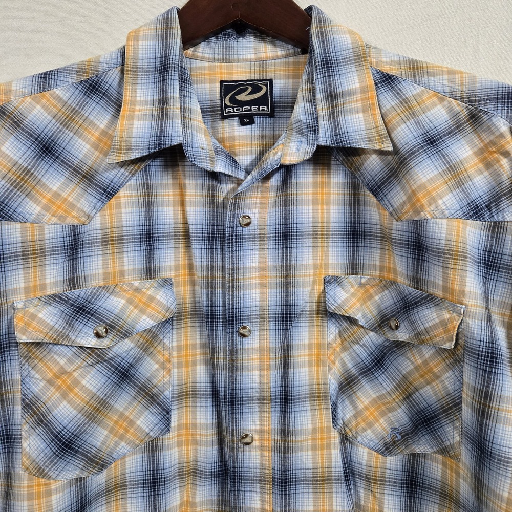Vtg Y2k Roper Western Shirt Mens XL Plaid Pearl Snap Long Sleeve Heavy Cotton